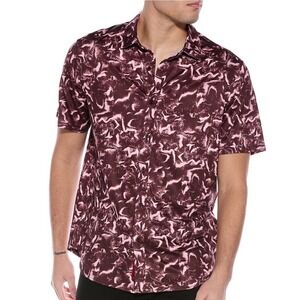 NEW Robert Graham Performance Button Up Shirt Wick UV Burgundy Brogan Knit Large